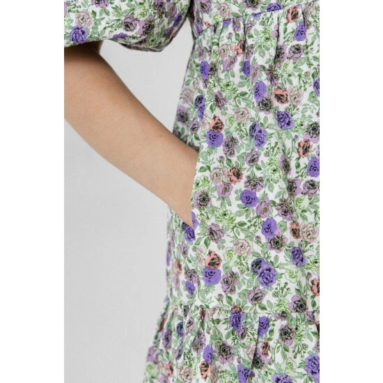 Endless Rose Floral Puff Sleeve Jacquard High Low Dress Dresses White/purple - Image 6