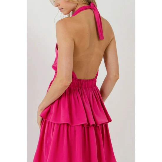 Endless Rose Crossed Halter Neck Tiered Maxi Dress Dresses Fuchsia - Image 6
