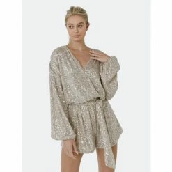 Endless Rose Wrap Belted Sequins Romper Jumpsuits & Rompers Ivory