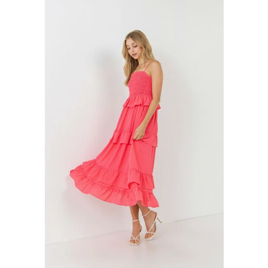 Endless Rose Multi Tiered Mini Gingham Maxi Dresses Fuchsia
