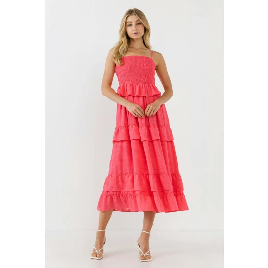 Endless Rose Multi Tiered Mini Gingham Maxi Dresses Fuchsia - Image 2