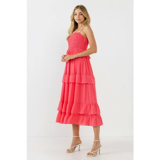 Endless Rose Multi Tiered Mini Gingham Maxi Dresses Fuchsia - Image 4