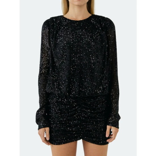 Endless Rose Ruched Sequin Mini Dress Dresses Silver - Image 5