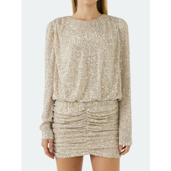 Endless Rose Ruched Sequin Mini Dress Dresses Silver - Image 9