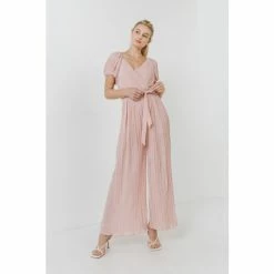 Endless Rose Pleated Surplice Jumpsuit Jumpsuits & Rompers Dusty Pink