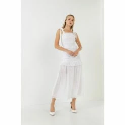 Endless Rose Smocked Drop Waist Combination Maxi Dress Dresses White