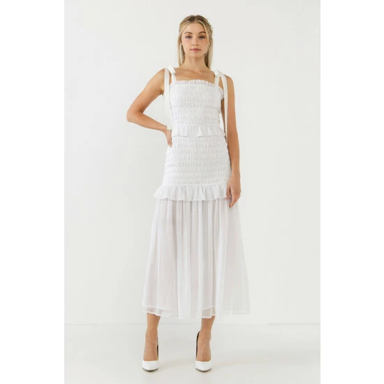 Endless Rose Smocked Drop Waist Combination Maxi Dress Dresses White - Image 2