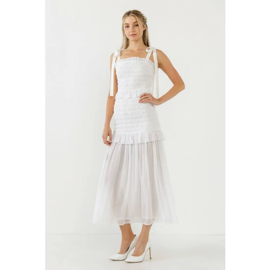 Endless Rose Smocked Drop Waist Combination Maxi Dress Dresses White - Image 3