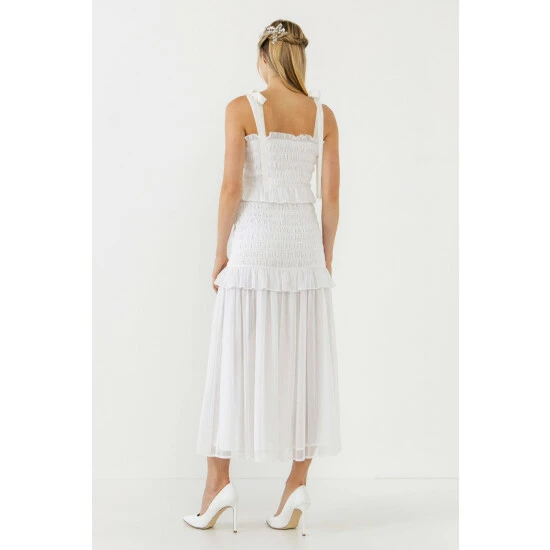 Endless Rose Smocked Drop Waist Combination Maxi Dress Dresses White - Image 4