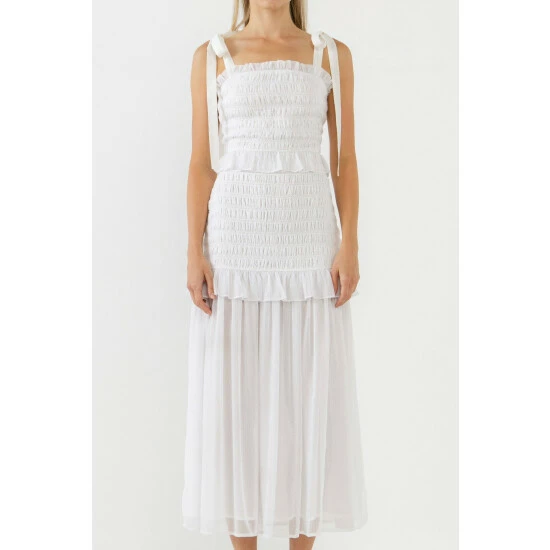 Endless Rose Smocked Drop Waist Combination Maxi Dress Dresses White - Image 5
