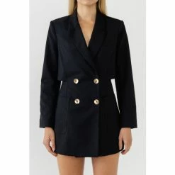 Endless Rose Open Back Blazer Romper Jumpsuits & Rompers Black
