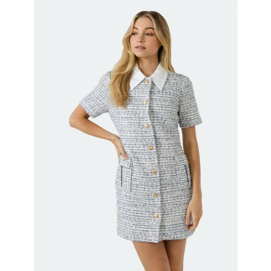 Endless Rose Tweed Mini Dress Dresses Blue