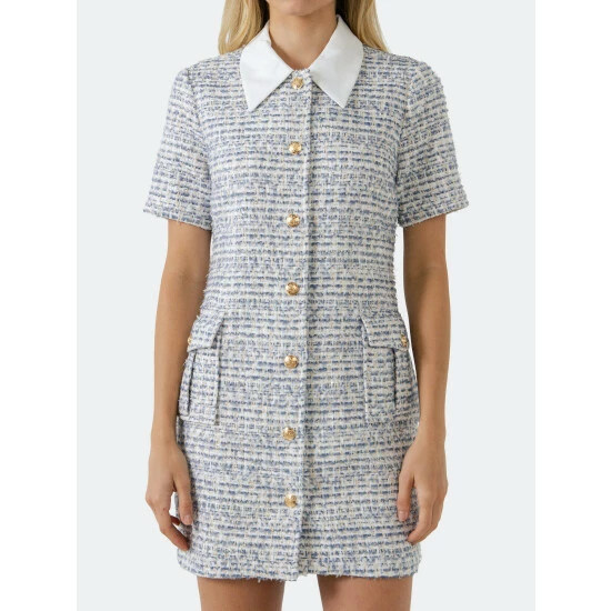 Endless Rose Tweed Mini Dress Dresses Blue - Image 2