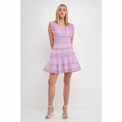 Endless Rose Plunging Neck Lace Trim Dress Dresses Lilac