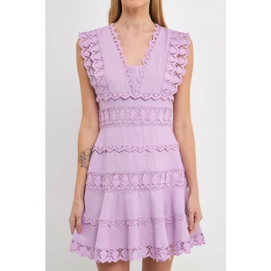 Endless Rose Plunging Neck Lace Trim Dress Dresses Lilac - Image 5
