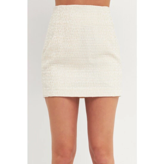 Endless Rose High-Waisted Tweed Skirt Skirts Ivory - Image 5