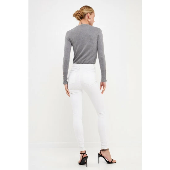 Endless Rose Plush Knit Sweater Top With Sleeve Buttons Sweatshirts & Sweaters Grey - Image 8