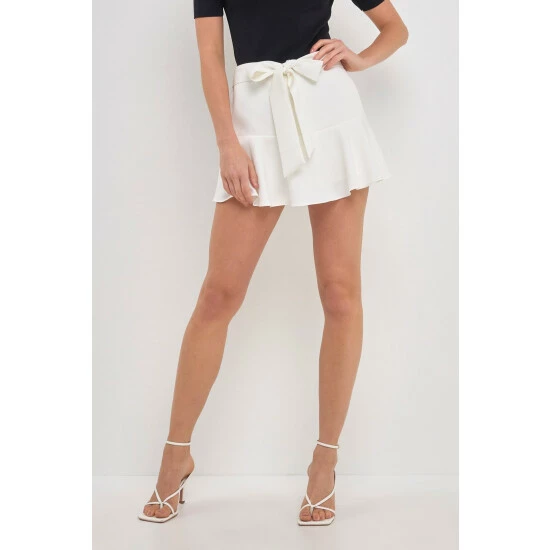 Endless Rose Flounce Mini Skort With Waist Tie Bottoms White