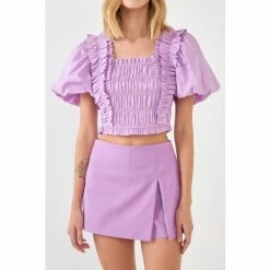 Endless Rose Smocked Puff Sleeve Top Tops Pink