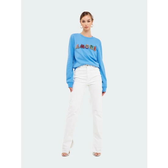 Endless Rose Lettering Multi Beads Sweatshirt Sweatshirts & Sweaters Blue
