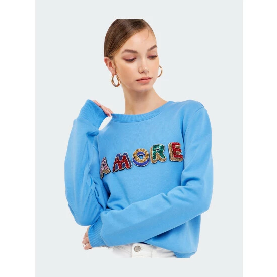 Endless Rose Lettering Multi Beads Sweatshirt Sweatshirts & Sweaters Blue - Image 4