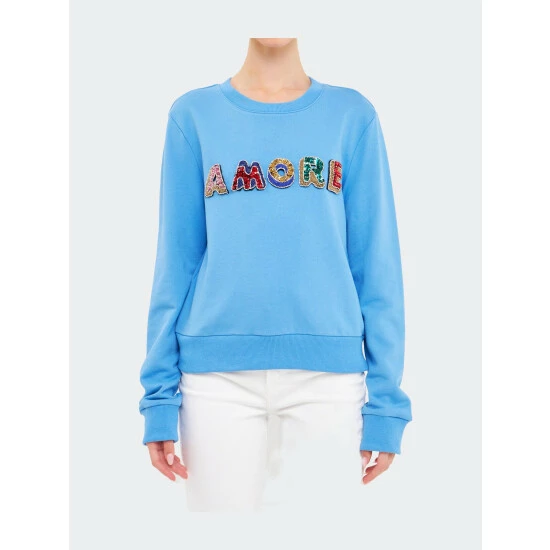 Endless Rose Lettering Multi Beads Sweatshirt Sweatshirts & Sweaters Blue - Image 5