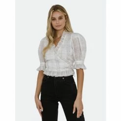 Endless Rose Check Print Linen Wrap Top Tops White