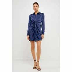 Endless Rose Satin Front Cinched Mini Dress Dresses Navy