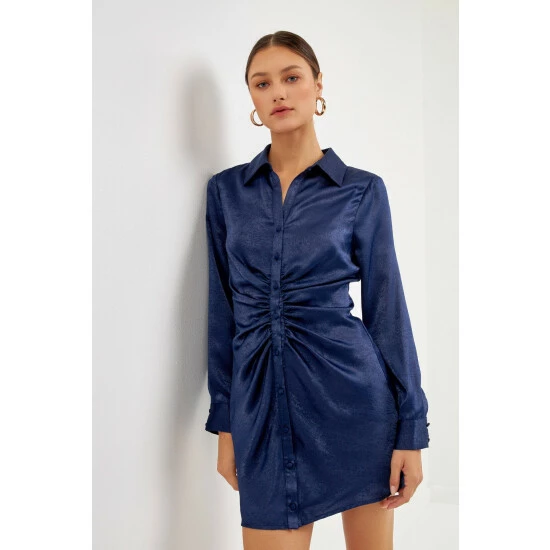 Endless Rose Satin Front Cinched Mini Dress Dresses Navy - Image 4