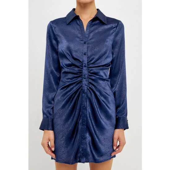Endless Rose Satin Front Cinched Mini Dress Dresses Navy - Image 5