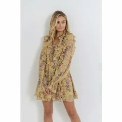 Endless Rose Chiffon Floral Ruffled Dress Dresses Yellow