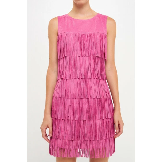 Endless Rose Suede Fringe Sleeveless Mini Dress Dresses Pink - Image 5