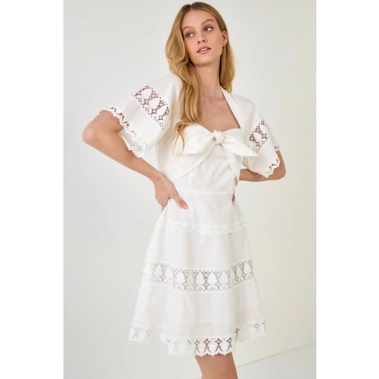 Endless Rose Lace Trim Mini Dress With Front Bow Dresses White - Image 2