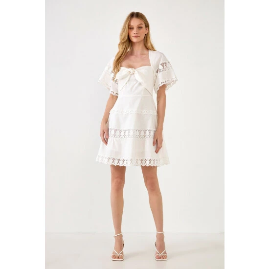 Endless Rose Lace Trim Mini Dress With Front Bow Dresses White - Image 3
