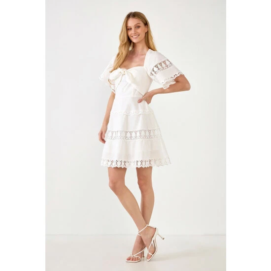 Endless Rose Lace Trim Mini Dress With Front Bow Dresses White - Image 4
