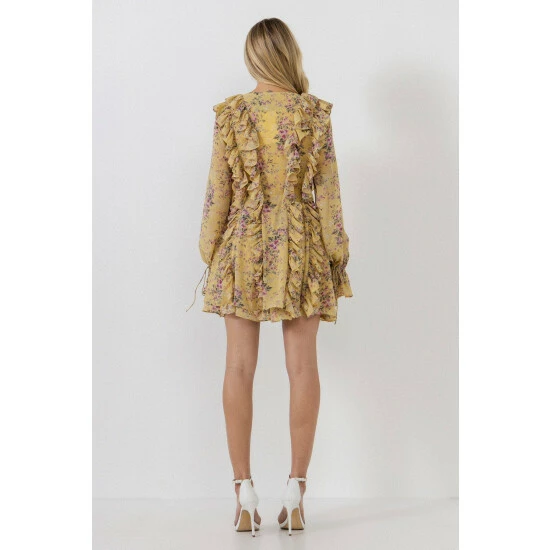 Endless Rose Chiffon Floral Ruffled Dress Dresses Yellow - Image 3