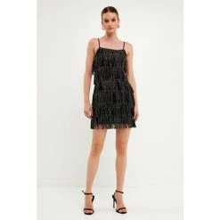 Endless Rose Embellished Suede Fringe Mini Dress Dresses Black