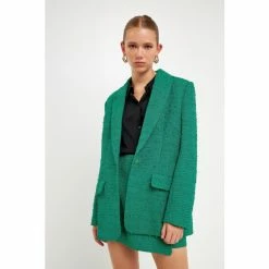 Endless Rose Tweed Single Breast Blazer Coats, Jackets & Blazers Green