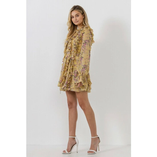 Endless Rose Chiffon Floral Ruffled Dress Dresses Yellow - Image 4