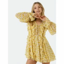 Endless Rose Chiffon Floral Ruffled Mini Dress Dresses Yellow