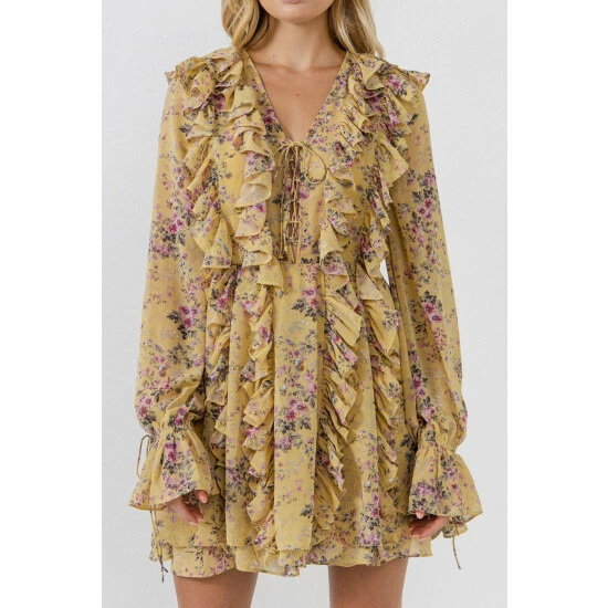 Endless Rose Chiffon Floral Ruffled Dress Dresses Yellow - Image 5
