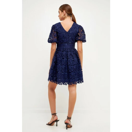 Endless Rose Crochet Lace Puff Sleeve Mini Dress Dresses Navy - Image 6