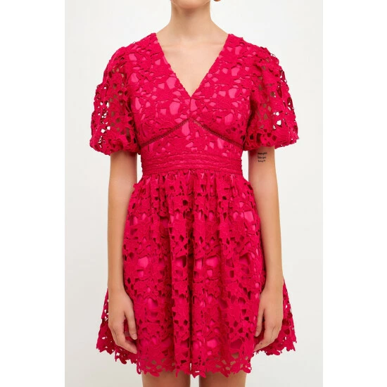 Endless Rose Crochet Lace Puff Sleeve Mini Dress Dresses Navy - Image 7