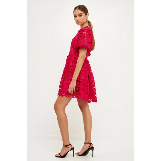Endless Rose Crochet Lace Puff Sleeve Mini Dress Dresses Navy - Image 9