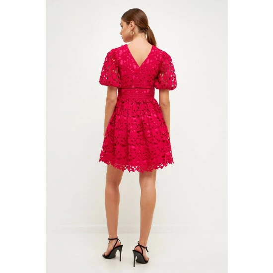 Endless Rose Crochet Lace Puff Sleeve Mini Dress Dresses Navy - Image 10