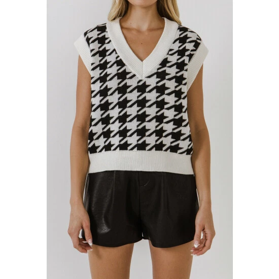 Endless Rose Houndstooth Sweater Vest Sweatshirts & Sweaters Cream - Image 3