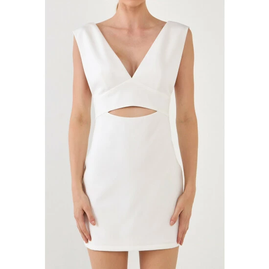 Endless Rose V-neckline Cut-out Detail Mini Dress Dresses White - Image 5
