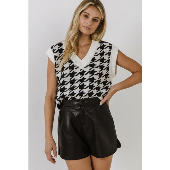 Endless Rose Houndstooth Sweater Vest Sweatshirts & Sweaters Cream - Image 4