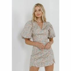 Endless Rose Floral Puff Sleeve Cropped Top Tops Blue Multi