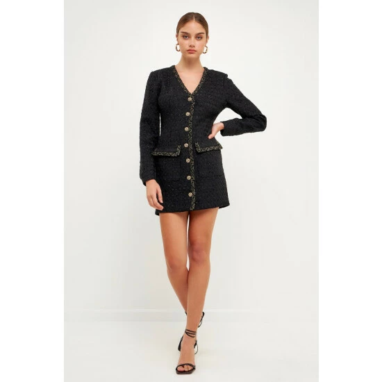 Endless Rose Trim Detail Tweed Dress Dresses Black - Image 6